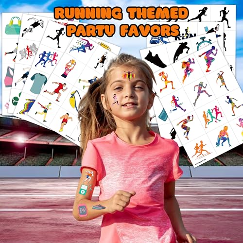 96 PCS Running Pre-Cut Temporary Tattoos Birthday Party Decorations Supplies Favors Sport Marathon Finish Line Run Themed Decor Stickers For Boys Girls Gift School Prizes Rewards