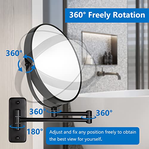 DECLUTTR 9 Inch Large Wall Mounted Makeup Mirror, 1X/10X Magnifying Mirror Double-Sided, 360¡Æ Swivel Extendable Makeup Mirror for Bathroom, Black