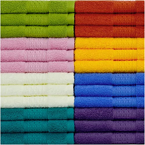 Cleanbear Wash Cloths for Your Body 24-Pack Washcloths Soft Cotton Face Cloths, Large Shower Wash Cloth Set (8 Colors 13¡± x 13¡±) 100% Cotton Small Towels for Bathrooms and Guestroom