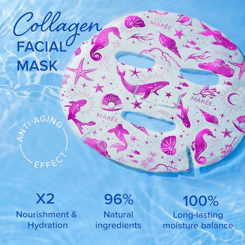 MAREE Bundle - Sheet Moisturizing Masks & Glycolic Acid Peel Pads - Collagen & Hyaluronic Acid, Salicylic Acid & Vitamins E, B3, B5 - Hydrating Skin Care Mask & Face Pads with Deep Cleaning Effect