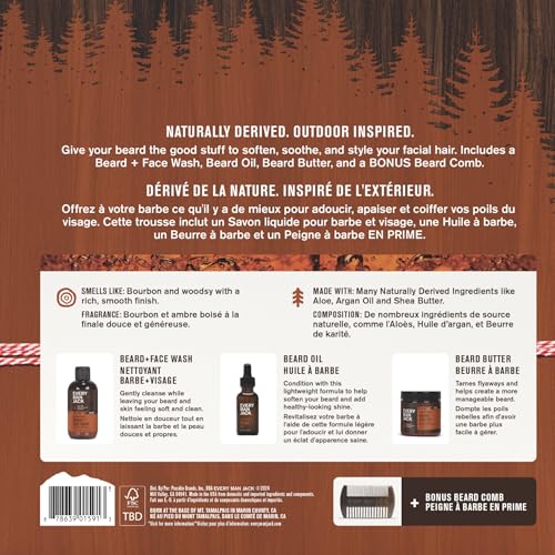 Every Man Jack Men's Aged Bourbon Beard Kit Holiday Gift Set, Face Wash, Beard Butter and Beard Oil