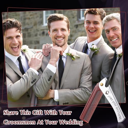6 PCS Folding Beard Comb, Groomsmen Gifts for Men with Opener Portable Pocket Comb Proposal Gift Combs Hair Mustache Compact Flip Combs for Detangling Grooming Wedding Party