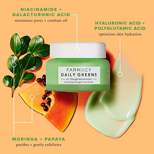 Farmacy Travel Face Moisturizer - Daily Greens Oil Free Facial Moisturizer with Polyglutamic + Hyaluronic Acid - Gel Facial Cream that Reduces Shine, Clears Pores + Balances Oil - Fragrance-Free (8ml)