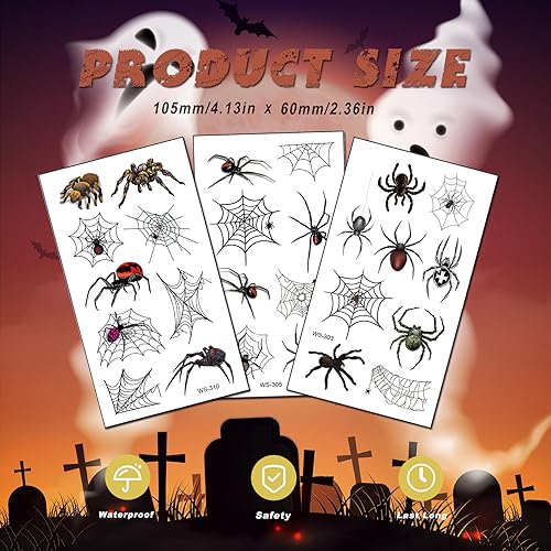 10 Sheets Halloween Spider Web Temporary Tattoos for Adults, Realistic Spider Fake Tattoo Stickers Halloween Cosplay Party Favors, Halloween Gifts Goodie Bag Fillers