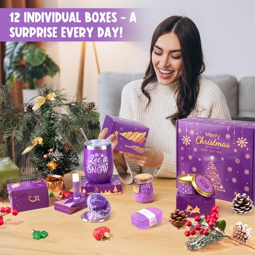 Advent Calendar 2025 for Adult Women - 12 Days of Christmas Advent Calendar for Women, Mom, Wife, Girlfriend, Sister, Her - Unique Lavender Spa Self Care Gifts Basket w/Coffee Mug, Beauty, Bath Items
