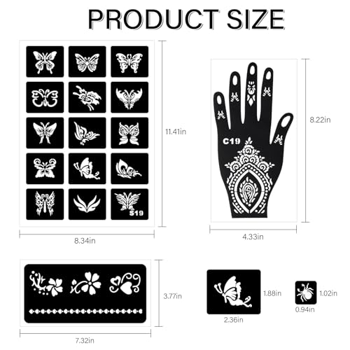 10 Temporary Tattoo Stencils 94 PCS Stencils Realistic, Tattoo Stencils for Face Body Art Painting for Women Men Adults Kids