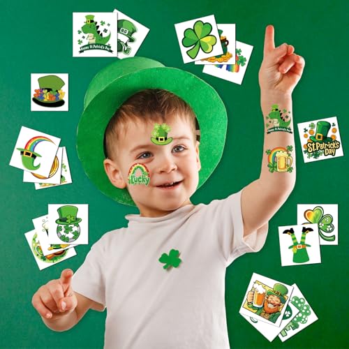 117 PCS St Patricks Day Temporary Tattoos for Boy Girl, Green Shamrock St. Patrick's Day Fake Tattoos for Women Men Adult, Irish Parade & Party Favor Supply Decoration