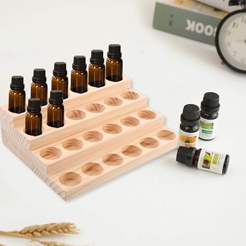 Healifty Wooden Essential Oil Organizer Rack 24 Slots Bottle Display Stand for 30Ml Dropper Bottles Perfume Nail Polish Storage Desktop Organizer