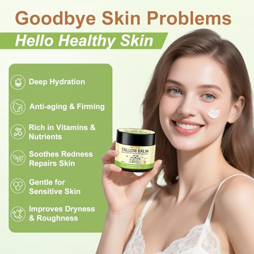 Organic Grass-Fed Beef Tallow & Raw Honey Balm ? Handmade Whipped Moisturizer for Face & Body, Soothes Eczema, Rosacea, Dry & Sensitive Skin ? Unscented, All-Natural, Chemical-Free (6 Packs / 12oz)