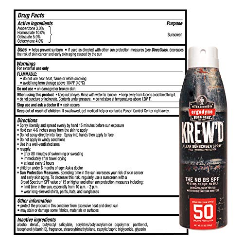 Ergodyne KREW¡¯D 6353 Sunscreen Spray, Broad Spectrum SPF 50, Water Resistant, 5.5 oz