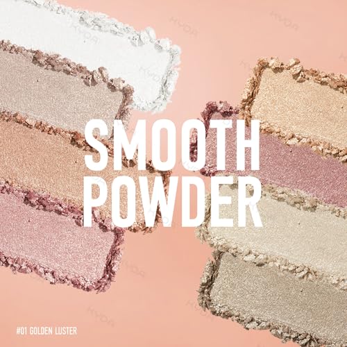 KYDA 8 Colors Baked Powder Palette, Mulitiuse Baked Powder for Eyeshadow Highlighter Contour, Lightweight Blendable, Buildable Glossy Color, Golden Luster