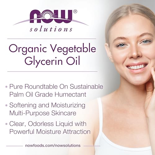 NOW Foods Solutions,Organic Vegetable Glycerin Oil,100% Pure,Softening and Moisturizing Multi-Purpose Skin Care,8-Ounce,(Pack of 2)