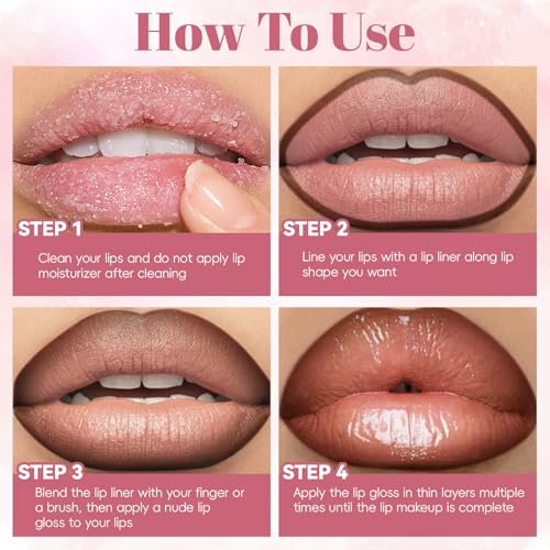 Noerrors 3 in 1 Nude Peach Lip Kit with Beige Liquid Lipstick Hydrating Lip Gloss Liner Trio, Matte Velvet Lip Glaze Moisturizing Lip Gloss and Creamy Lip Pencil Set, Long Wear Glossy Pale Lip Combo