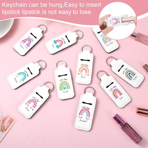 40 Pcs Rainbow Lipstick Holder with Inspirational Words Clip on Lip Gloss Sleeve Keychain Lip Balm Holder Graduation Gifts