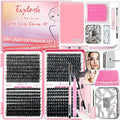 DIY Lash Clusters Kit with 630pcs Lashes Clusters,1X/2X Magnification Compact Mirror with Light,Lash Bond and Seal,Eyelash Remover Tweezers Applicator Mascara Brush(60-80-100-150D)