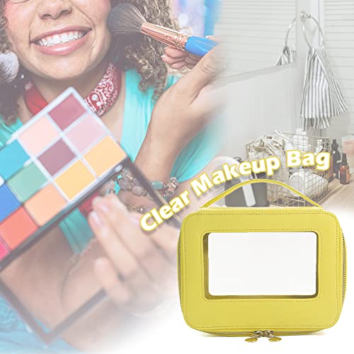 Clear Makeup Case, Transparent Makeup Bag for Travel Leather Beauty Pouch Toiletry Bag for Women and Girls(Yellow)