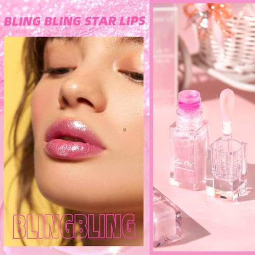Moisturizing Nourishing Color Changing Lip Oil, Hydrating Lip Glow Oil£¬Upgraded Big Brush Head Warm Change Lip Gloss, Long Lasting Nourishing Plumping, Non-Sticky For Dry Lips (Pink, 0.23oz)