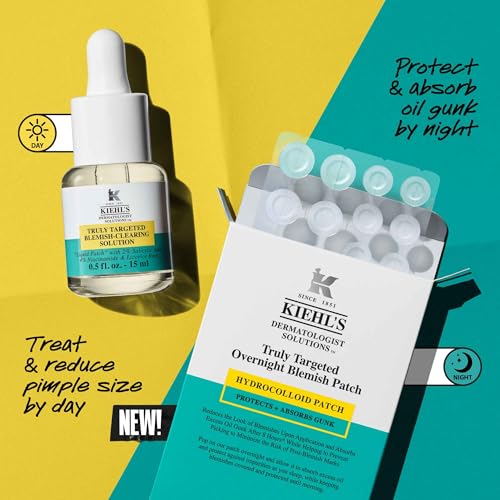 Kiehl's Overnight Pimple Patches - Truly Targeted Invisible Hydrocolloid Blemish Patch, Absorbs Oil and Gunk, Treatment for Whiteheads and Zits, Shrinks Breakouts (22 Count)