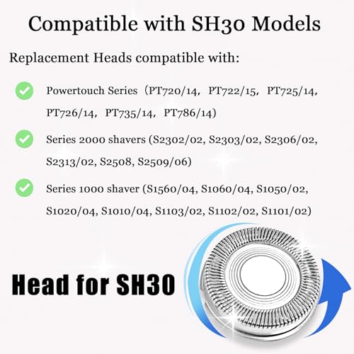 SH30 Replacement Heads Compatible with Philips Norelco Shaver Series 3000, 2000, 1000 and S1560 S738 Electric Shavers, Replacement Blades for Philips Shaver 3800, 3600, 2400, 3 Pack