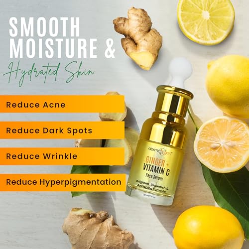 Ginger Vitamin C Serum for Face ? Organic Facial Serum with Hyaluronic Acid & Turmeric Root | Hydrating Moisturizer for Dull, Dry Skin ? Reduces Acne, Wrinkles & Hyperpigmentation - 1FL OZ