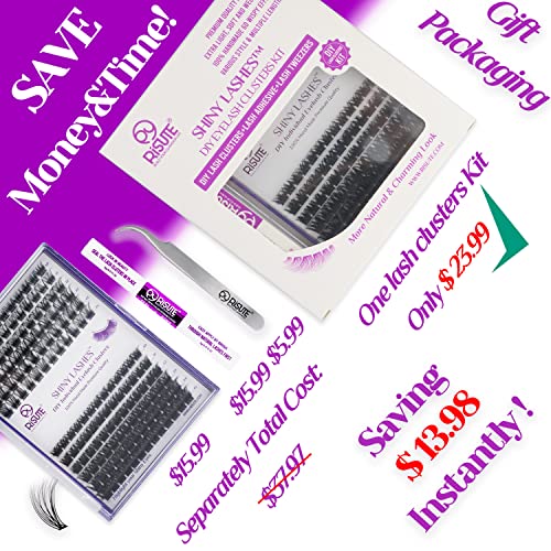DIY Lash Extension Kit at Home, 150pcs Eyelash Extension Kit Individual Lashes Kit Lash Clusters D Curl Wispy Lash Kit Eyelash Kit Lash Clusters Kit with lash bond and seal and lash Tweezers Natural