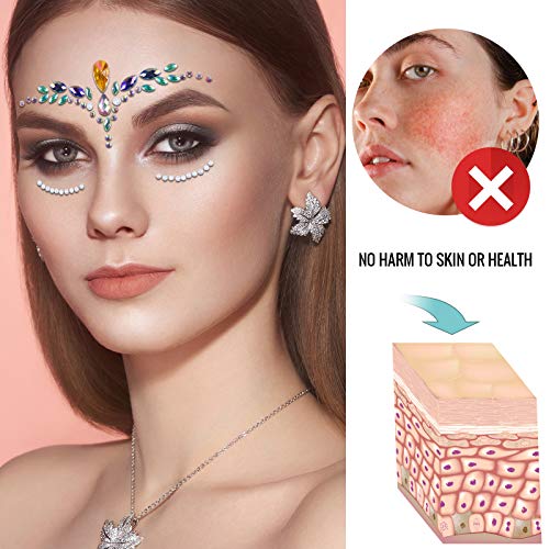AOMIG Face Gems Glitter, 6 Pcs Rhinestone Face Glitter Stickers, Mermaid Face Jewels Stick On, Crystal Tears Gem Stones Eyes Face Body Temporary Tattoos Stickers for Christmas Makeup Gift