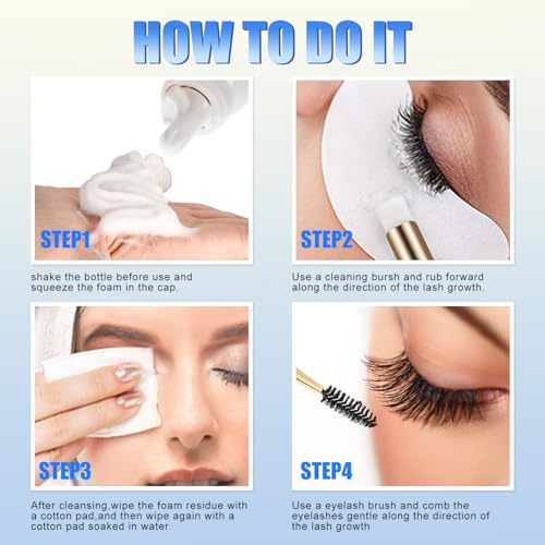 Whipped Lash Shampoo Kit 100ml Lash Cleanser Set with Bursh Unscented Eyelash Cream Cleaning Eyelid Foaming Salon and Home Eye Care