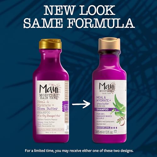 Maui Moisture Heal & Hydrate + Shea Butter Shampoo to Repair & Deeply Moisturize Tight Curly Hair with Coconut-& Macademia Oils,Vegan,Silicone,Paraben-& Sulfate-Free,13 fl oz,(Pack of 2)