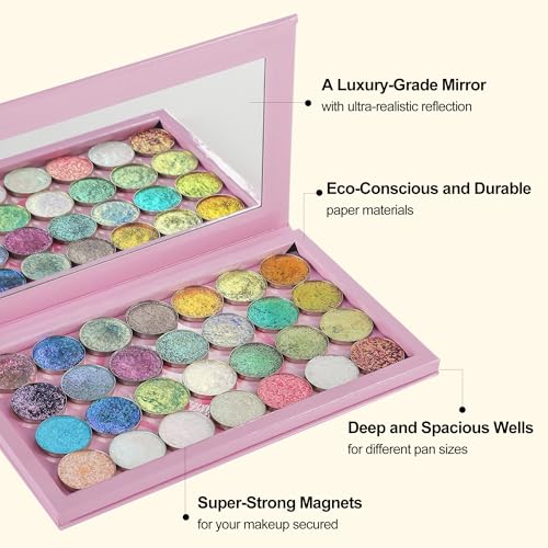 Pink Empty Magnetic Palette With Mirror, Cute Empty Makeup Palette for Highlighters Lipstick Blush Powder Eyeshadows