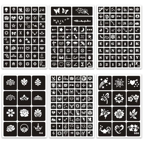 Temporary Tattoo Stencils for Women Girls and Kids, 410+ PCS Henna Tattoo Stencil Kit,Temporary Indian Arabian Glitter Airbrush Tattoo Stencils for Face Body Paint DIY
