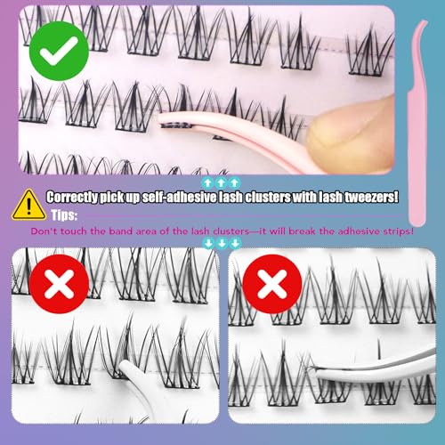 DAODER Self Adhesive Eyelashes No Glue Need, Wispy Self Adhesive Lash Clusters Natural Look, 10-12MM Short Pre Glued Eyelash Clusters C Curl Reusable Stick On Eyelashes(Sunflower 10-12MM)