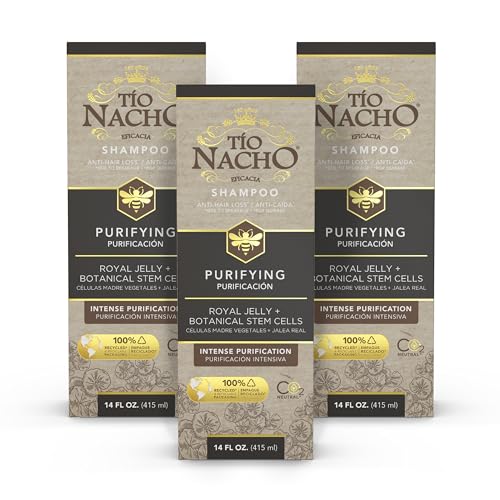 Tio Nacho Shampoo, Purifying with Royal Jelly, Infused with Botanical Stem Cells for Intense Hair and Scalp Purification + Detoxifying Balance, 14 Fluid Ounces (3 Pack)