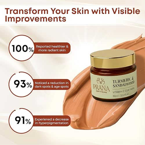 PRANA Sandalwood & Turmeric Face Mask - Natural Cleansing Facial Mask with Ayurvedic Ingredients - Bentonite & Kaolin Clay Mask - Brightening, Hydrating, Anti-Aging - Vegan & Cruelty-Free Mask (60ml)