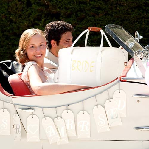 2 Pcs Bride Travel Bag Bridal Shower Gifts for Women Bridal Shower Weekender Bags Shoulder Duffle Bag for Wedding Engagement Honeymoon(White,9.06 x 3.94 x 3.94 Inches,Cotton Canvas)