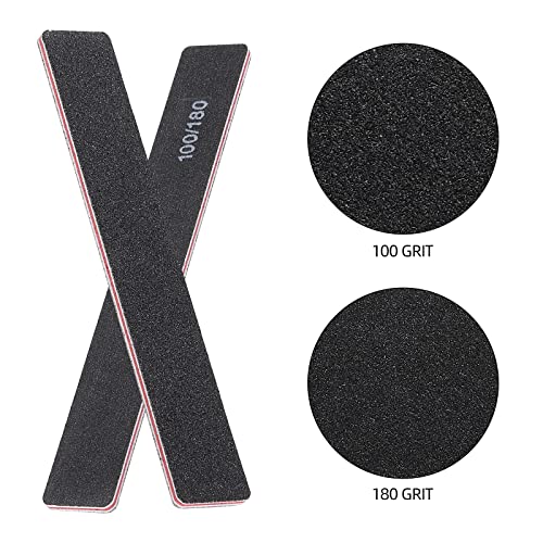 100 Pcs Black Nail Files 100/180 Grit Professional Double Sided Emery Boards Coarse and Medium Grit Rectangle Buffering File for Acrylic Nails