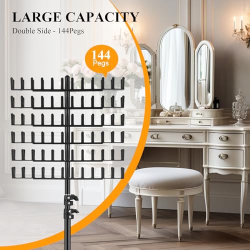 JANMPASK Braiding Hair Rack Height Adjustable 144 Pegs Braiding Rack Hair Extension Holder with Hair Braiding Tools Hair Divider Rack for Braiding Hair Separator Stand (black)