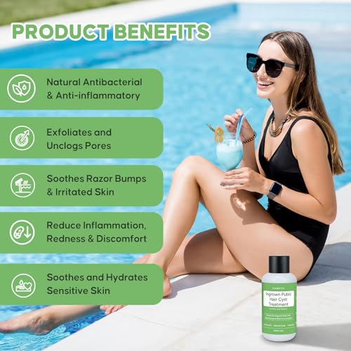 Ingrown Pubic Hair Cyst Treatment Gel, Razor Bumps Solution for Bikini Line, Intimate Area & Inner Thighs, Safe After Waxing or Shaving, Natural Formula, Gentle for Sensitive Skin - for Men and Women