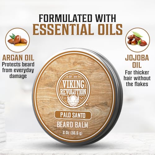 Viking Revolution Palo Santo Beard Balm for Men and Beard Oil Bundle - With Argan and Jojoba Oils - Soften and Moisturize your Beard