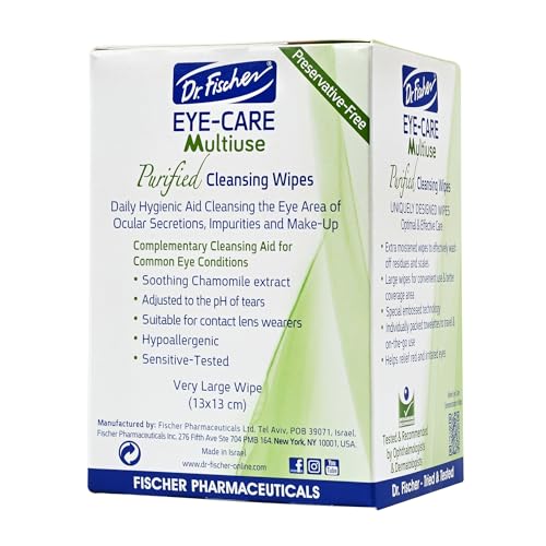 Dr. Fischer Eyelid Wipes - Purified, Non-Irritating, Pre-moistened Eye Wipes for Cleansing Sensitive Skin. Hypoallergenic Make-up Remover (Pack of 2)