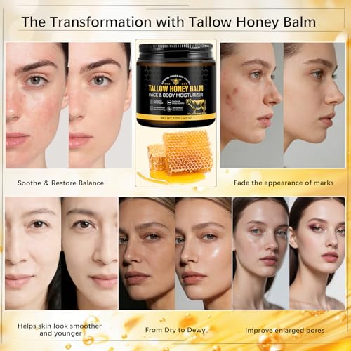 Tallow Honey Balm (4.2 OZ)-Natural Formula with Organic Grass-Fed Beef Tallow & Raw Wild Honey,Moisturizer& Non-Greasy Hydration for Face and Body