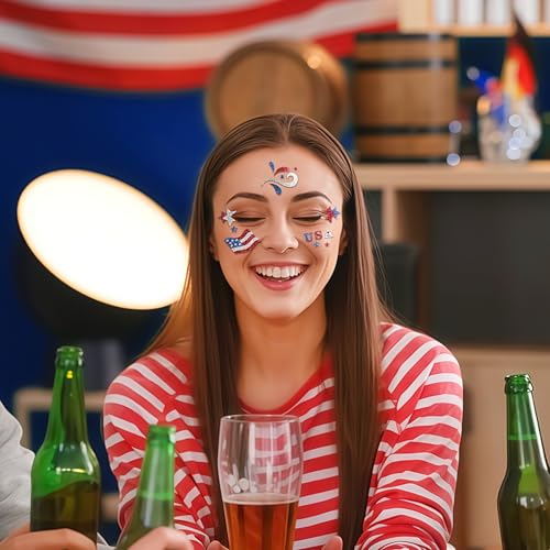4th of July Face Gems, Fourth of July Celebration Face Jewels, Patriotic Tattoo with USA Flag Stars Designs, Sparkle Glitter Red Blue Silver for Independence Day, Parades, Parties 2 Sheets (style1)