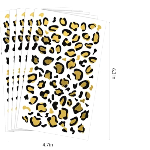 5 Sheets Leopard Print Temporary Tattoos, Gold Design for Halloween - Waterproof Fake Tattoo Stickers for Adults & Kids