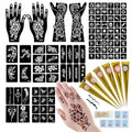 95 PCS Temporary Tattoos Stencils Kit,Temporary Tattoos Kit - 6 Pcs 3 Color(black*1,brown*4 & Red*1) Ink with 6 removal wipes,10 disposable cotton swabs DIY Body Art Painting for Women Men Adults