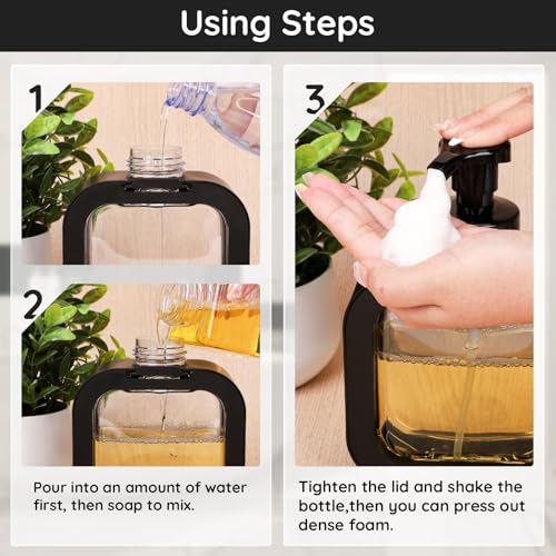 Segbeauty 16.9oz Foam Pump Bottle Set, 4 Packs 500ml Refillable Plastic Foaming Soap Dispenser, Empty Foaming Plastic Soap Dispenser Square Hand Soap Bottles with Foaming Pump for Modern Kitchen Sink