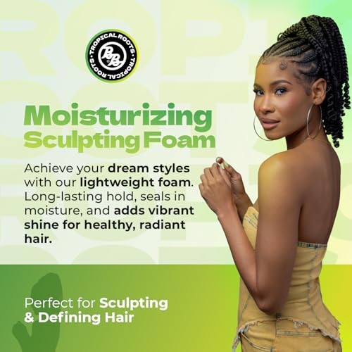 Bronner Bros Tropical Roots Moisturizing Sculpting Foam - With Vitamin E & B5, Guava & Pomegranate Extracts - Hydrating, Nourishing, Long-Lasting Hold & Definition, No Flaking or Build-Up - 8.5oz