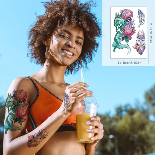 VERKSTAD Christmas 12 Sheets Half Arm Temporary Tattoos For Men and Women, Tiger Dragon Waterproof Temp Tattoo Stickers Adults, Hand and Body Art Realistic Tattoo Flower Animals