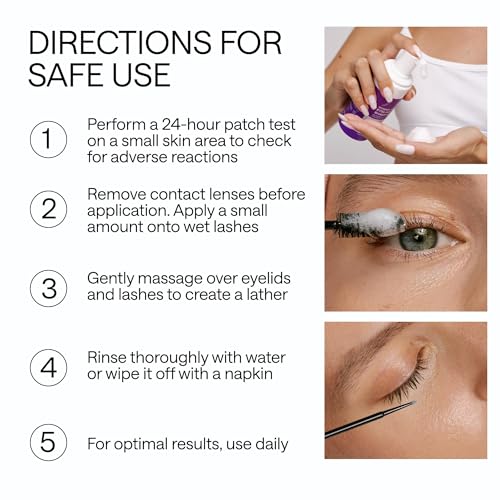 Lash Shampoo Kit with Eyelash Spoolie & Eyelash Shampoo Included - Lash Cleaning Kit for Salon, Home - No Parabens, No Sulfates - Eye Wash Kit with a Brush - 3.38 Fl Oz