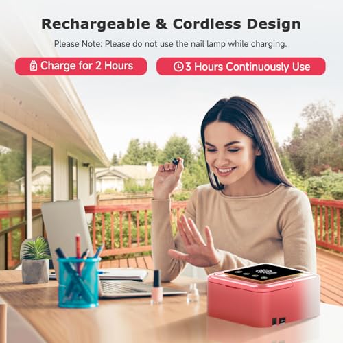 Cordless UV LED Nail Lamp, 108W Rechargeable Nail Light with 36 Beads, Built-in Large Touch Display Gel Nail Lamp for Easy to Use, Nail UV Light with Auto Sensor & 4-Timer Modes for Home & Salon