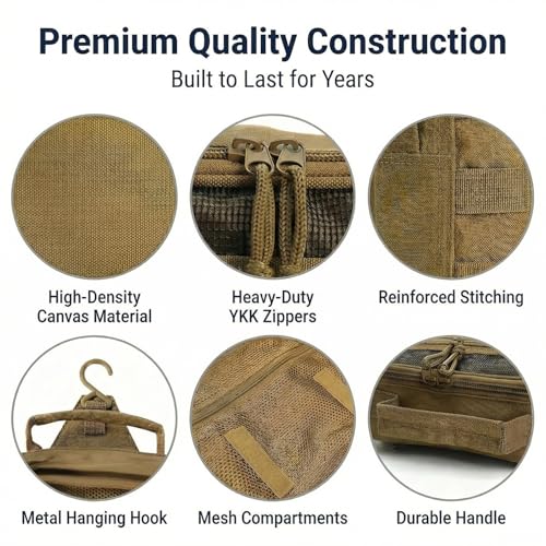 Mens Toiletry Travel Bag, Tactical Toiletry Bag for Men, Bathroom Hanging Toiletry Bag for Men Shaving Hygiene Bag Travel Toiletry Organizer Short Trips Bag, Brown