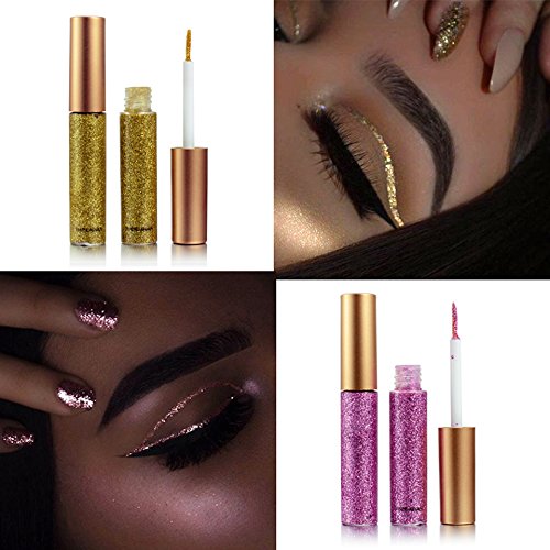 Liquid Glitter Eyeliner 3 Color Metallic Glitter Sparkling Eyeliner Face Eye Cosmetic Glow Shimmer Makeup Glitter Eye Shadow Long Lasting Sparkling Eye Shadow Gold Brown,Silver and Pink